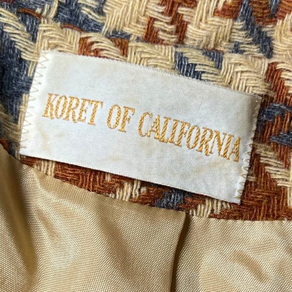 Vintage 70s Size Large Classic Tan Houndstooth Virgin Wool Tweed Jacket Koret - Picture 10 of 12
